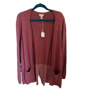 Red Open Knit Duster With Pockets By: LOGO Sz.XL